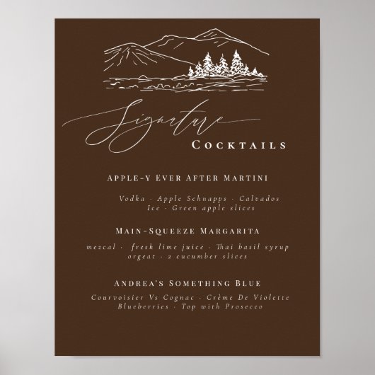 Pine Tree Mountains Signature Drinken Bar Menu Poster (Voorkant)