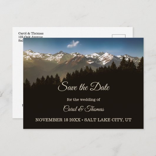 Pine Tree Mountains Sla het Date Briefkaart op (Voorkant / Achterkant)