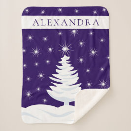 Pine Tree Night Sky Stars Monogram Sherpa Blanket Deken