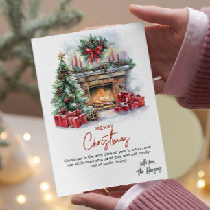 Pine Tree open haard en Cadeaus aangepaste kerst Feestdagenkaart