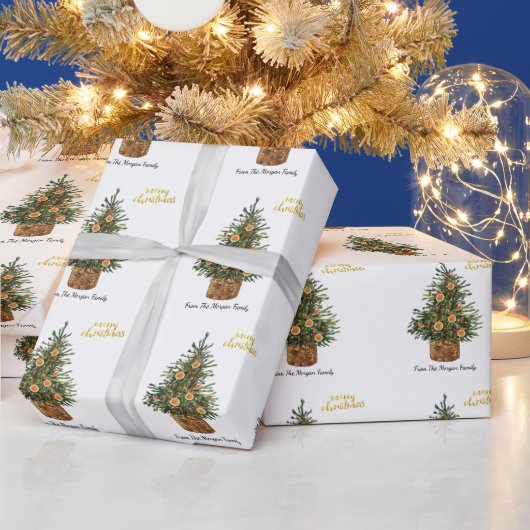 Pine Tree,Orange Prettig kerstfeest Cadeaupapier (Feestdagen)