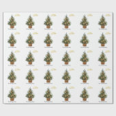 Pine Tree,Orange Prettig kerstfeest Cadeaupapier (Vlak)