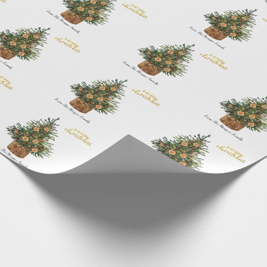 Pine Tree, Oranje kerst Cadeaupapier (Hoek)