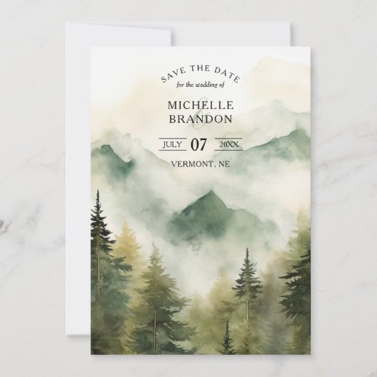 Pine Tree Outdoor Mountain Natuur Avontuur Save The Date (Voorkant)