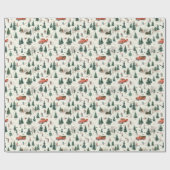 Pine Tree Pattern: Snowy Village met Skier Cadeaupapier (Vlak)