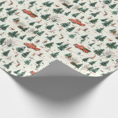 Pine Tree Pattern: Snowy Village met Skier Cadeaupapier (Hoek)
