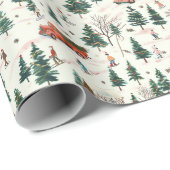 Pine Tree Pattern: Snowy Village met Skier Cadeaupapier (Rol Hoek)