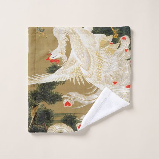 Pine Tree & Phoenix (Love Heart Phoenix), Jakuchu Bad Handdoek (Wasdoekje)