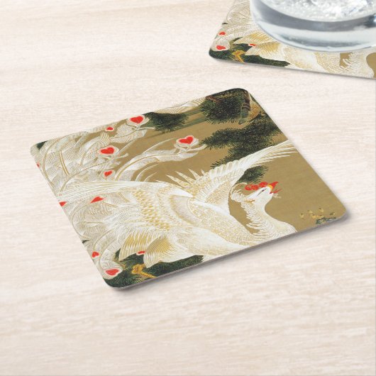 Pine Tree & Phoenix (Love Heart Phoenix), Jakuchu Kartonnen Onderzetters (Schuin)