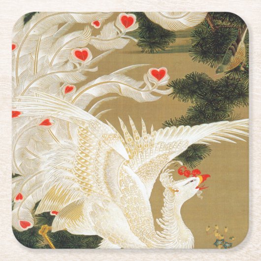 Pine Tree & Phoenix (Love Heart Phoenix), Jakuchu Kartonnen Onderzetters (Voorkant)
