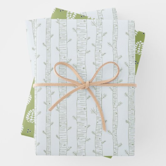 Pine Tree & Pine Cone Cadeaupapier Set (In situ)