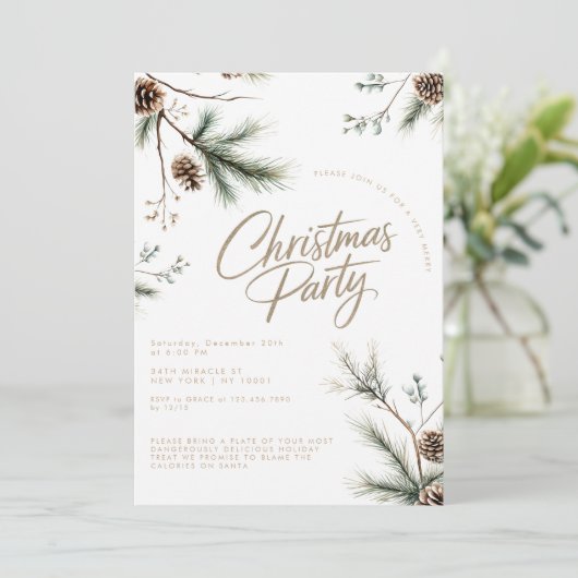 Pine Tree Pinecones Minimalistisch Kerstfeest Kaart (Staand voorkant)