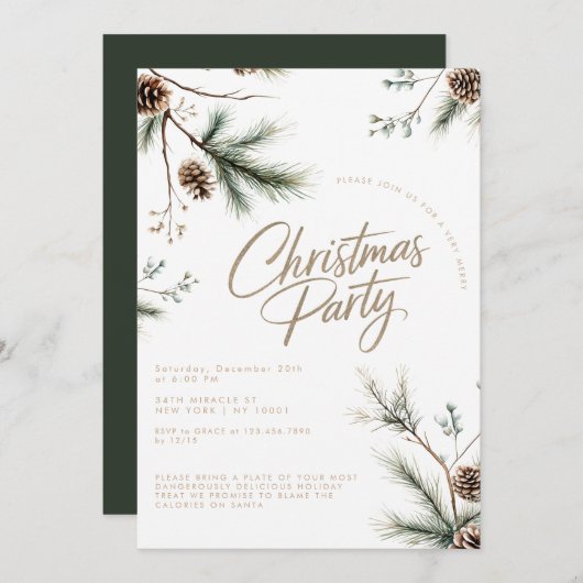 Pine Tree Pinecones Minimalistisch Kerstfeest Kaart (Voorkant / Achterkant)