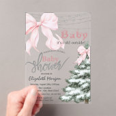 Pine Tree Pink Bow Snowflakes Baby Shower Acryl Uitnodigingen (Insitu (Draagbaar))