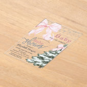 Pine Tree Pink Bow Snowflakes Baby Shower Acryl Uitnodigingen (Laagn)