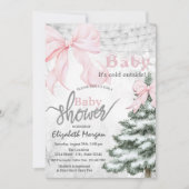 Pine Tree Pink Bow Snowflakes Baby Shower Kaart (Voorkant)