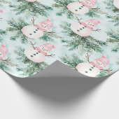 Pine Tree Pink White Snowman Girl Cadeaupapier (Hoek)