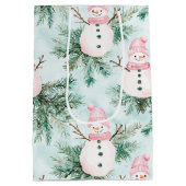Pine Tree Pink White Snowman Girl Christmas Medium Cadeauzakje (Achterkant)