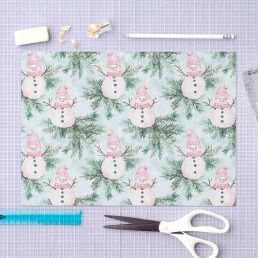 Pine Tree Pink White Snowman Girl Christmas Tissuepapier (Craft)