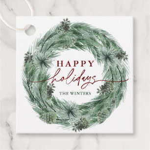 Pine Tree Prettige feestdagen Green & Red Bedankjes Labels