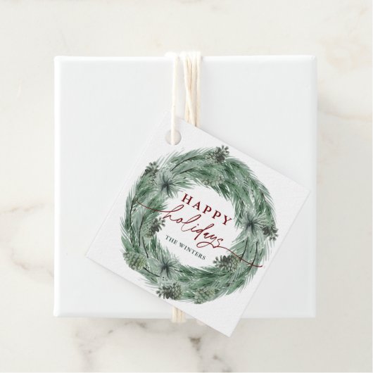 Pine Tree Prettige feestdagen Green & Red Bedankjes Labels (In situ)