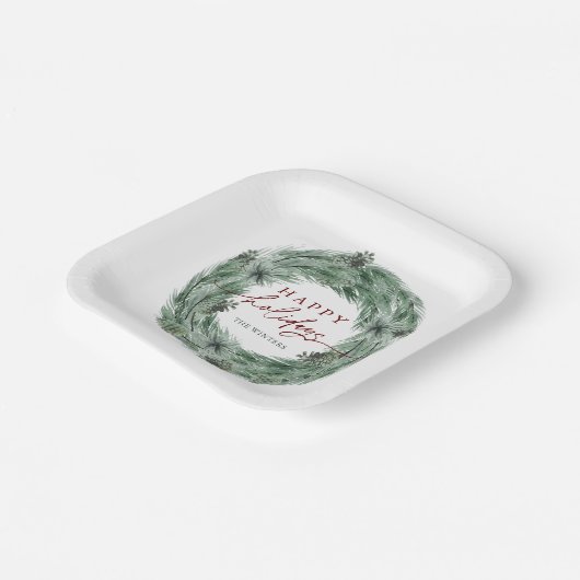 Pine Tree Prettige feestdagen Green & Red Papieren Bordje (Gebogen)