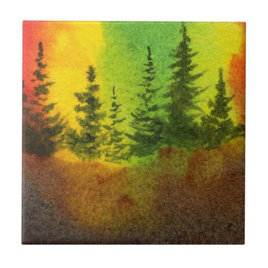 Pine Tree Rainbow Sky Morning Natuur Tile Tegeltje (Voorkant)