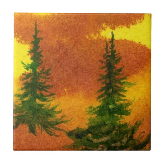 Pine Tree Red en :Yellow Morning Tile Tegeltje (Voorkant)