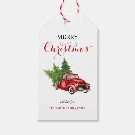 Pine Tree Red Truck Merry kerstcadeautjes Labels Cadeaulabel (Voorkant)