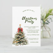 Pine Tree Rode Boog Sterren Groene Kerst Kaart (Staand voorkant)