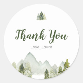 Pine Tree Rustic Adventure-Baby shower Ronde Sticker