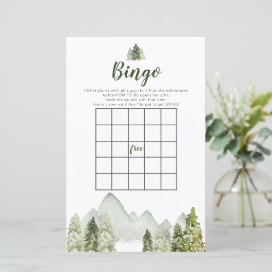 Pine Tree Rustic Adventure Bingo Games Baby shower (Staand voorkant)