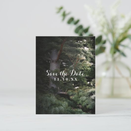 Pine Tree Rustic Forest Woods Save the Date Feest Aankondigingskaart (Staand voorkant)