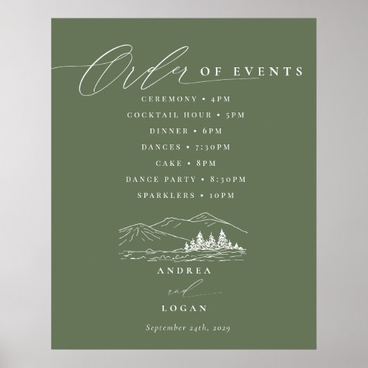 Pine Tree Rustic Mountains Wedding Orde van Evenem Poster (Voorkant)