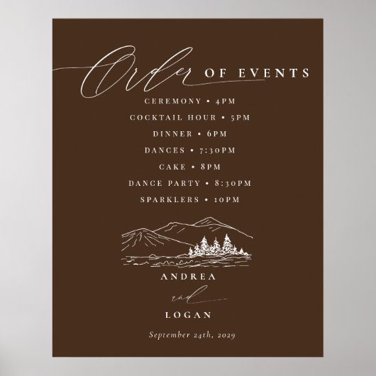 Pine Tree Rustic Mountains Wedding Orde van Evenem Poster (Voorkant)
