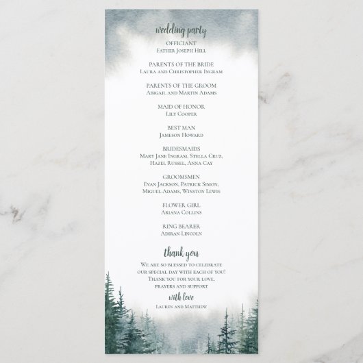 Pine Tree Rustic Wedding Flat Ceremony Program Programmakaart (Achterkant)