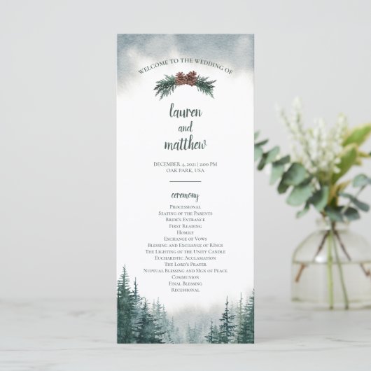 Pine Tree Rustic Wedding Flat Ceremony Program Programmakaart (Staand voorkant)