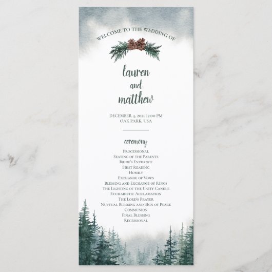 Pine Tree Rustic Wedding Flat Ceremony Program Programmakaart (Voorkant)