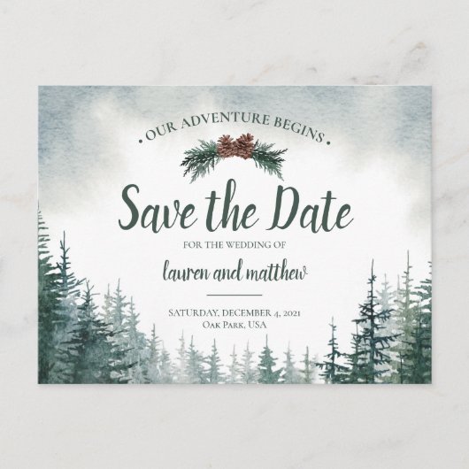 Pine Tree Rustic Wedding Save the Date Briefkaart (Voorkant)