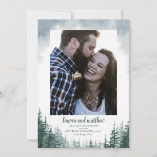 Pine Tree Rustic Wedding Save the Date with Photo