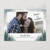 Pine Tree Rustic Wedding Save the Date with Photo Briefkaart (Voorkant)