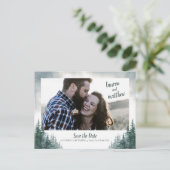 Pine Tree Rustic Wedding Save the Date with Photo Briefkaart (Staand voorkant)