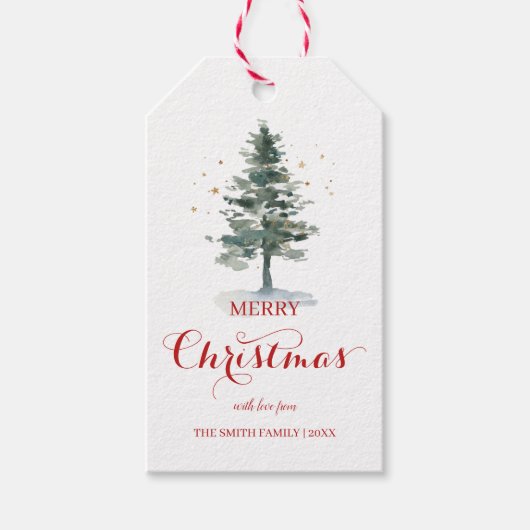 Pine Tree Script Merry kerstcadeautjes Labels Cadeaulabel (Voorkant)