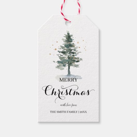 Pine Tree Script Merry kerstcadeautjes Labels Cadeaulabel (Voorkant)