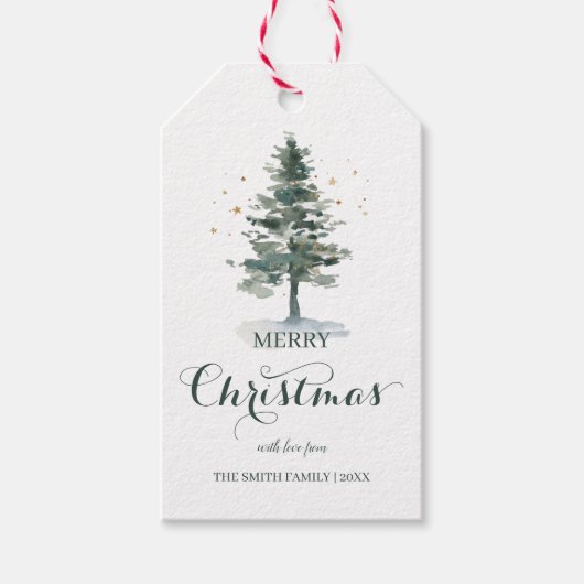 Pine Tree Script Merry kerstcadeautjes Labels Cadeaulabel (Voorkant)