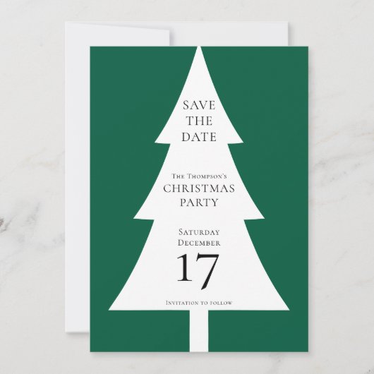 Pine Tree Shape Christmas Green Save the Date Kaart (Voorkant)