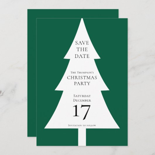 Pine Tree Shape Christmas Green Save the Date Kaart (Voorkant / Achterkant)