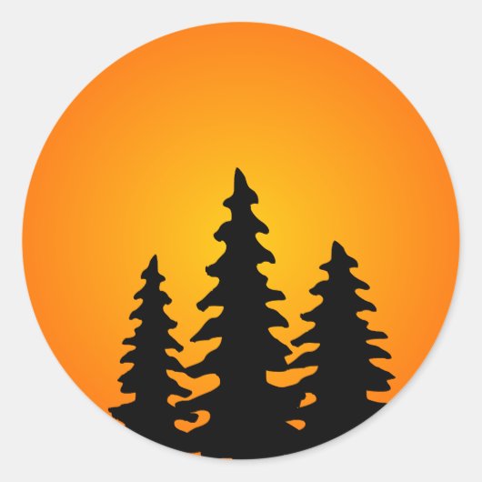 Pine Tree Silhouette Ronde Sticker (Voorkant)