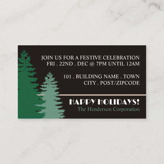 Pine Tree Silhouetten, Christmas Party Ticket Informatiekaartje (Achterkant)