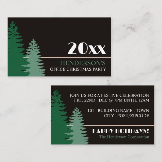 Pine Tree Silhouetten, Christmas Party Ticket Informatiekaartje (Voorkant / Achterkant)
